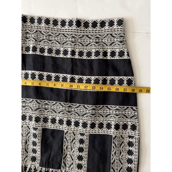 Zara Maxi Linen Blend Skirt S Black Embroidered Aztec Ruffled Western Cottage - Picture 6 of 9